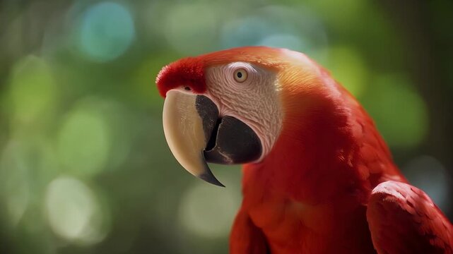 Vibrant scarlet macaw in lush rainforest setting, a stunning tropical bird video for wildlife enthusiasts and conservation projects