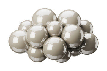Cluster of smooth glossy beige spheres with reflections on black background isolated on a transparent background