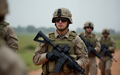 Military soldier training during military training. High quality