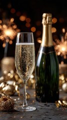 Champagne Bottle Pops Against Dark Background