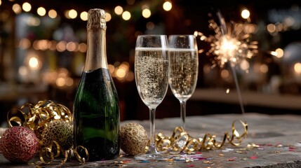 Champagne Bottle Popping at New Year's Eve Party