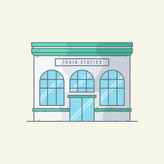 Flat Train Station Building Illustration