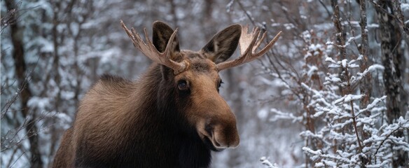 Obraz premium The moose paints nature’s graffiti using antlers to claim its wooden kingdom.