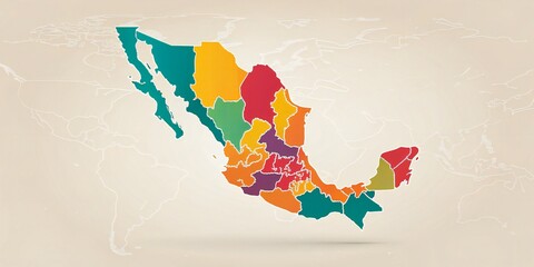 Mexico map with colorful states and world map background