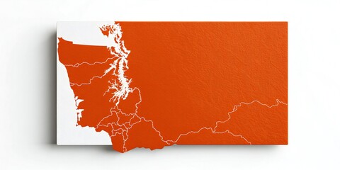 Orange Washington State Map Outline With White Coastline