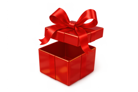 Open red gift box with ribbon and bow - Powered by Adobe