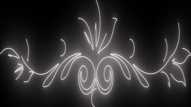 Abstract vector background with glowing flower ornament, leaf pattern, and black lines of wave design