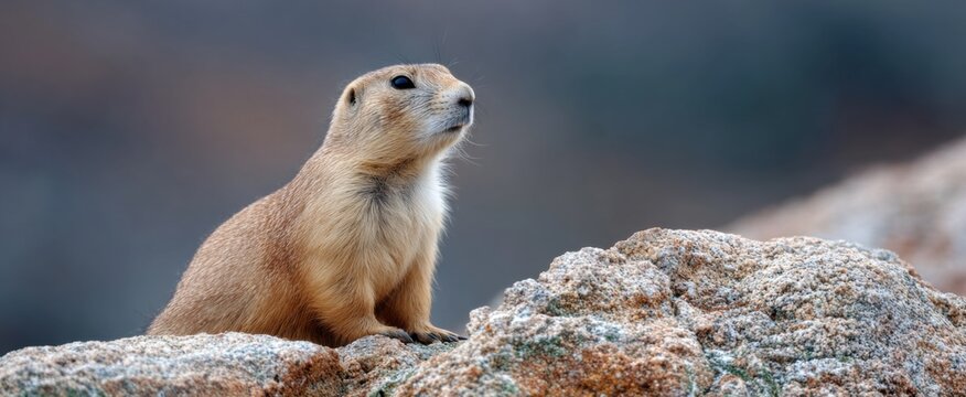 The alert prairie dog sat atop a grassy mound calmly surveying its vast surroundings