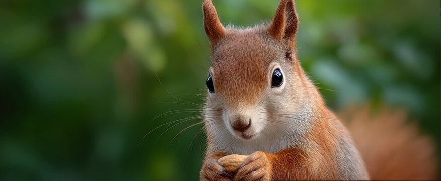 The red squirrel clutching a nut is nature’s tiny treasure hunter outdoors.