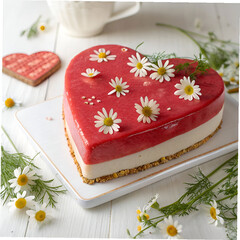 heart shaped cake with red topping decorated
