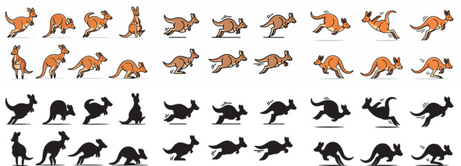 Kangaroos jumping sequence with transparent background