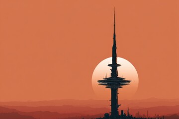 Futuristic Tower Against Sunset