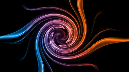 Obraz premium Abstract Swirl of Blue Orange and Purple Smoke on Black Background