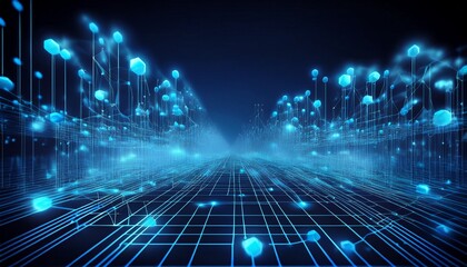 abstract network grid with blue connections an abstract network grid featuring blue connections symbolizing seamless integration of data and technology