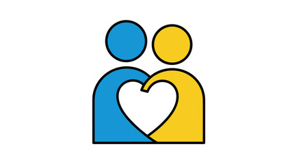 A minimalist vector illustration depicts two stylized figures, one blue and one yellow, forming a heart shape to symbolize unity and support.