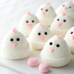 marshmallow chicks for eater on a white background