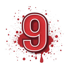 nine number isolated on white background red blood