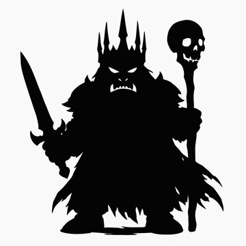 Simple silhouette vector illustration of a dwarf lich king in bold style