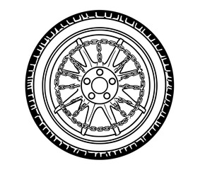 Fototapeta premium Black White Tire Snow Chains Icon | Clean, isolated vector art for creative projects.
