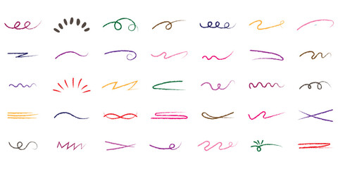 Set of hand drawn doodle lines underlines and squiggle lines, scribbles elements. Decorative doodles sketch scribble hand drawn handmade pencil pen marker set vector graphic design illustration. 