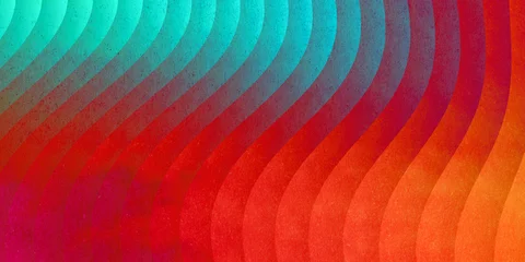 Fotobehang Fractal waves Neon ribbed fractal glass 3d background. Holographic vertical stripe pattern with vibrant purple blue yellow gradient. Abstract black bg, iridescent texture lines in radiant colors. 3D illustration    © sala