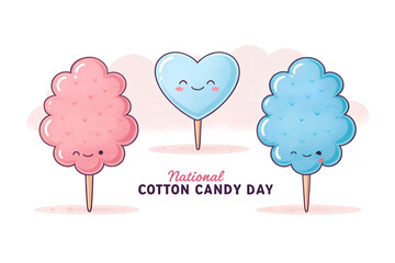 Celebrate National Cotton Candy Day with cheerful charm—smiling pastel treats bring sweet joy to December 7. generative ai