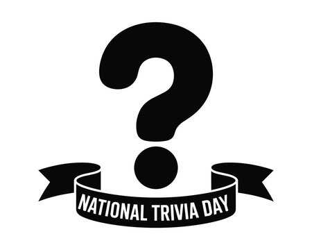 National trivia day graphic with question mark and ribbon banner