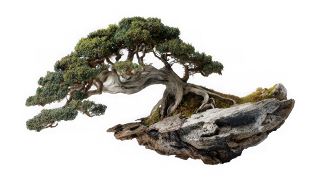 Elegant bonsai tree with lush greenery, perfect for Zen garden or calming nature designs isolated on a transparent background