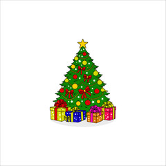 christmas tree and gifts hand drawn illustration artwork