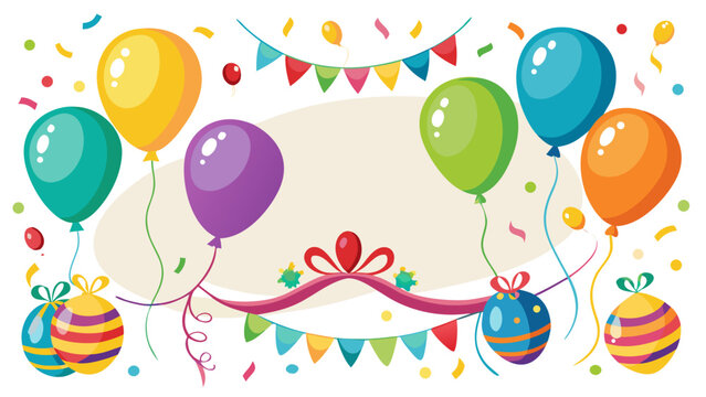 Colorful balloons and confetti decoration for birthday celebration party background - Powered by Adobe