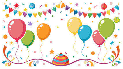 Colorful celebration background with balloons confetti and party bunting