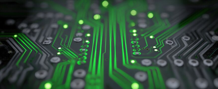 Circuit board layout weaves a maze of electronic pathways like a tiny city map. - Powered by Adobe