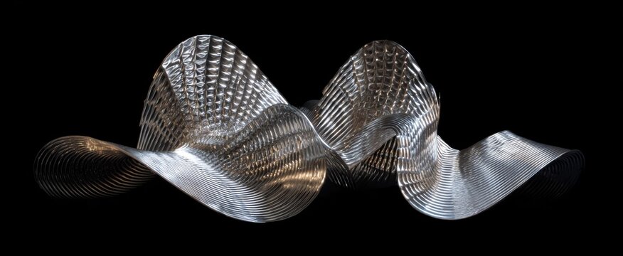 Intricate complex metallic sculpture showcasing fluid continuous dynamic motion patterns elegantly. - Powered by Adobe