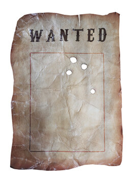 old wanted poster with bullet holes isolated on transparent background