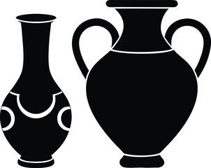 different vase shape icons, ancient pottery form, cad drawing flat silhouette vector illustration