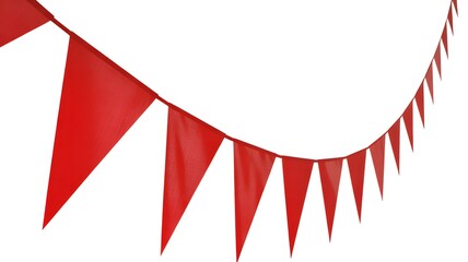 Red pennant flag banner strung on white background