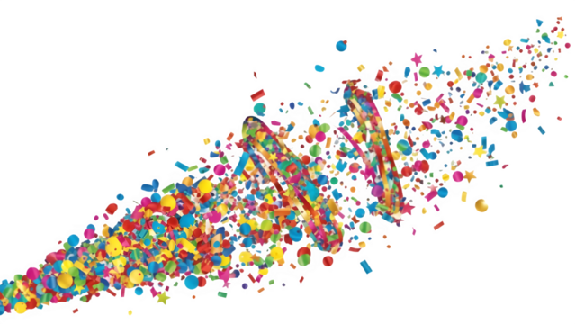 Vibrant colorful confetti explosion forming a dynamic swirling spiral shape against a clean transparent background, perfect for celebration and party themes isolated on transparent background