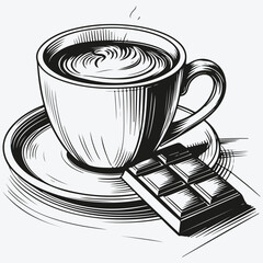 cup of coffee and chocolate bar sketch illustration vector