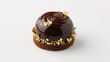 Decadent chocolate egg dessert with gold leaf isolated on white background