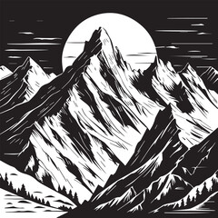 engraved mountain range illustration vector