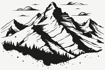 engraved mountain range sketch illustration vector