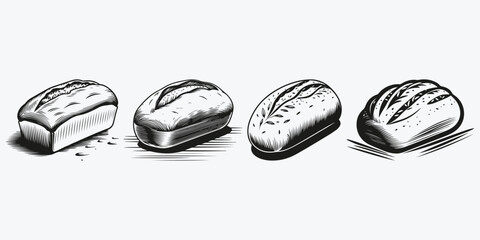 loaf of bread sketch illustration vector set