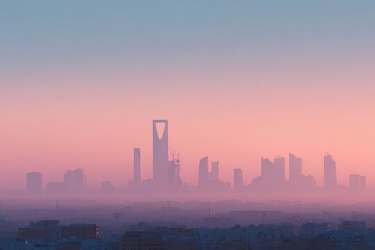Riyadh Skyline at Dawn - Powered by Adobe