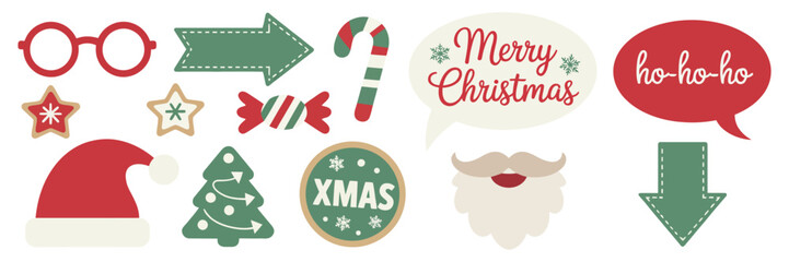 Festive Christmas Photo Booth Props with Santa Beard, Mustache, Candy Canes and Holiday Speech Bubbles for Party Decorations