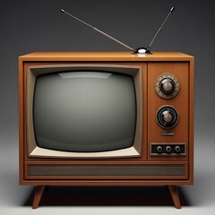 An iconic piece of 20th-century media furniture, the vintage TV with its distinctive wooden case and controls