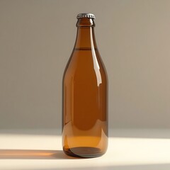 Brown Glass Bottle with Silver Cap Under Soft Light on Beige Background