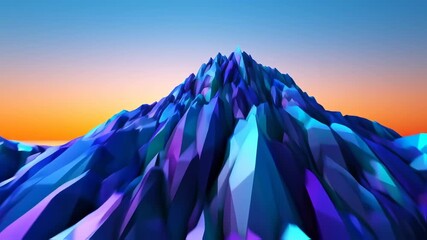Abstract low-poly mountain range with gradient hues of blue, purple, and orange - Powered by Adobe