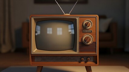 Nostalgic image of an old analog TV with twin antennas and prominent channel and volume selector knobs