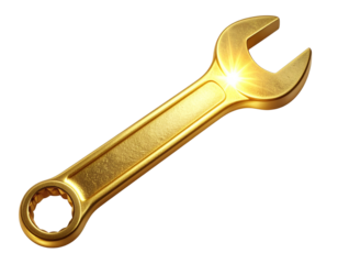 Shiny Metallic Gold Spanner for Elite Repair Solutions – Cutout PNG