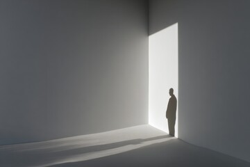 Obraz premium Man in Shadowlit Minimalist Room